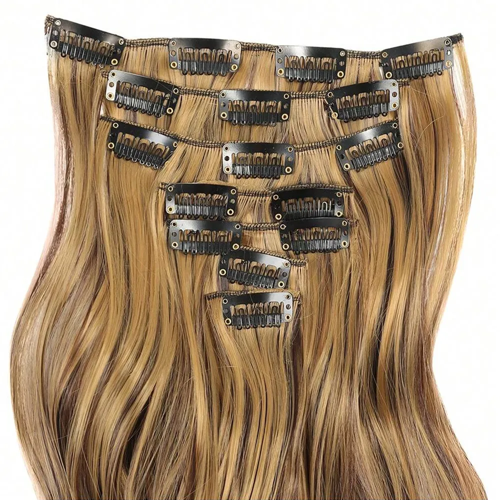 7 Clips In Hair Extensions Long Wave Hairstyle Blck 20inch Natural Synthetic Hair Daily Use Hairpiece For Women — image 2