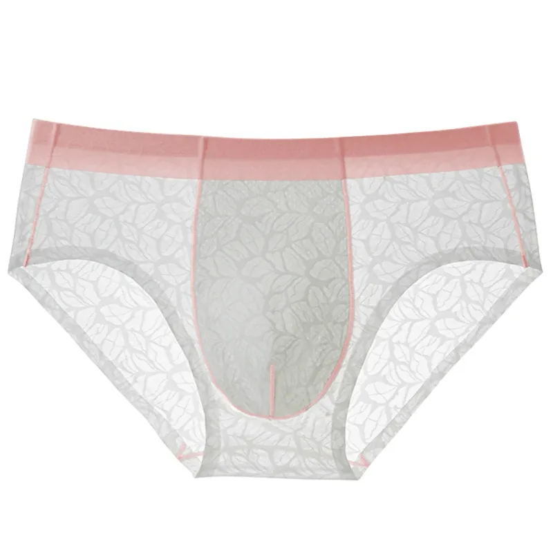 Men Ice Silk Ultra-thin Brief Underwear Seamless Lace Jacquard Breathable Pantie 3D Bulge Pouch Transparent Mesh Lingerie — image 1