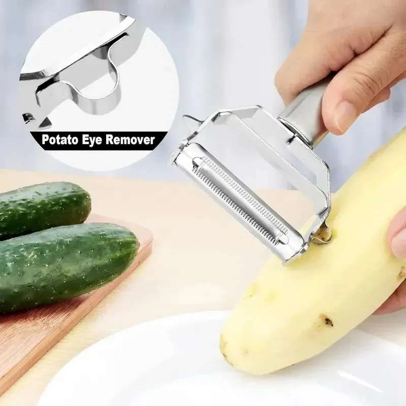 Edelstahl-Gemüseschäler, 4-in-1-Multifunktions-Küchenwerkzeug mit rutschfestem, ergonomischem Griff für Kartoffeln, Karotten, Gurken — image 3