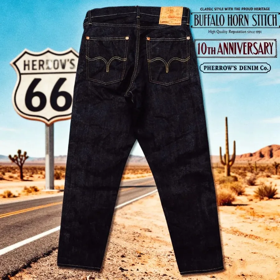 Pherrows 10th Anniversary Indigo 15.2oz กางเกงยีนส์ Deerskin Vintage Red Ear — image 2