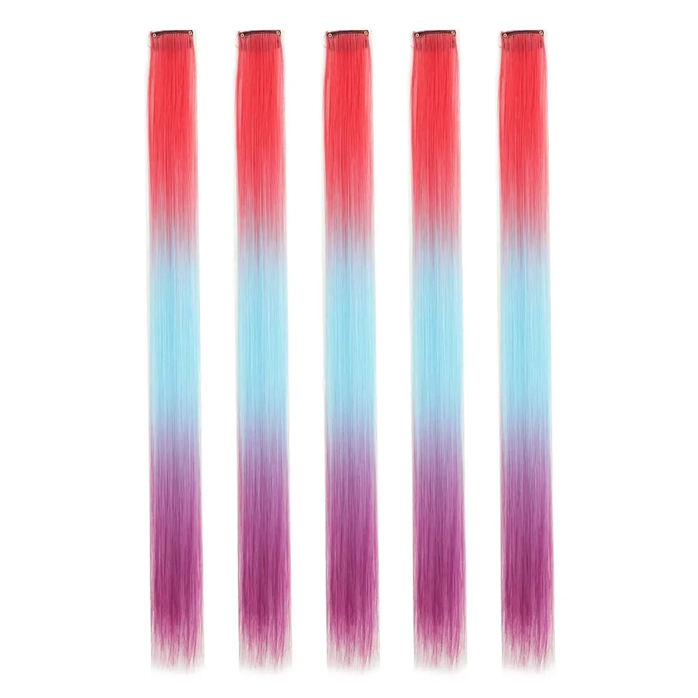 5 stks/set Clip in Hair Extensions Synthetische Haarstukjes Gekleurde Party Hoogtepunten voor Meisjes 18 inch Multi-kleuren Steil Haar — image 21