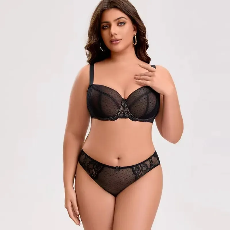 Set Bra Nipis Bersaiz Besar untuk Payudara Besar Cawan D-H Nipis Boleh Bernafas Sokongan Maksimum Pakaian Anti-Kendur Untuk Wanita Liputan Penuh — image 4
