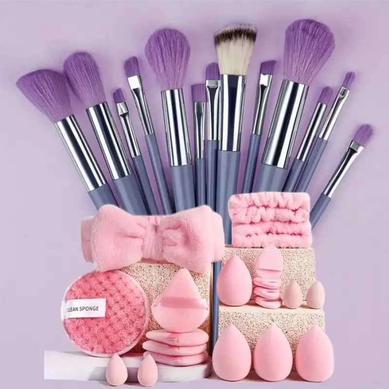 Conjunto de pincéis de maquiagem, 13 peças, sombra, base, iluminador, blush, corretivo, feminino, ferramenta de beleza macia, esponjas de beleza, polegar — image 1