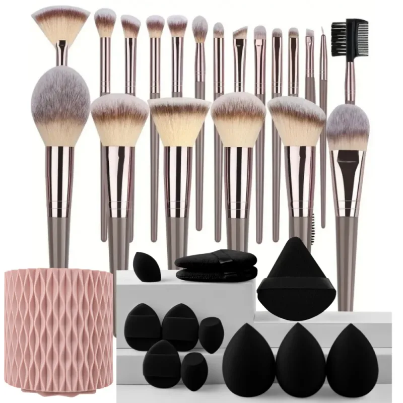 סט מברשות איפור 3-20 יחידות צלליות Fluffy Foundation קונסילר סומק סימון תיבת אחסון קוסמטיקה לנשים כלי יופי — image 24