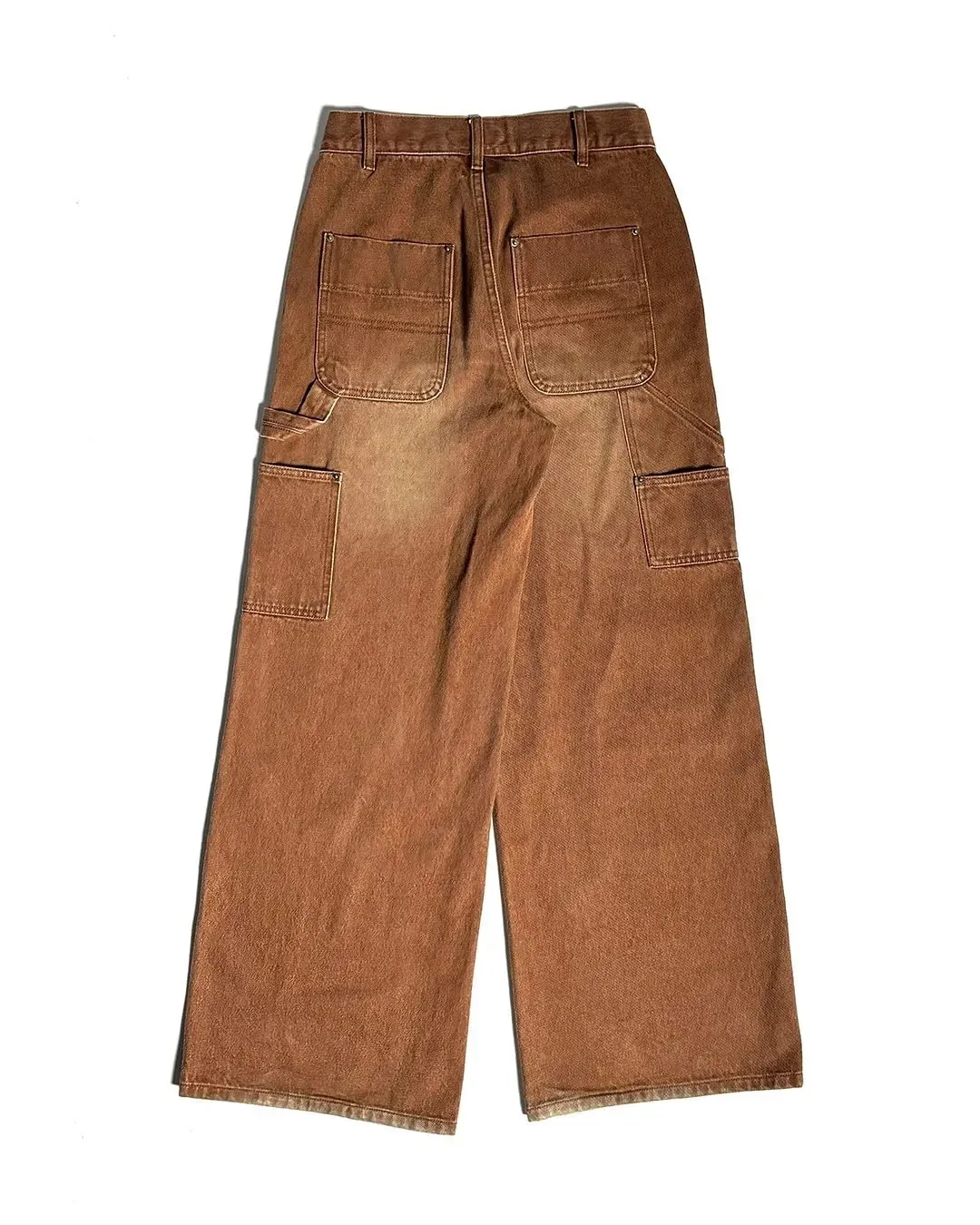 Mens Streetwear สีน้ำตาลล้าง Denim กางเกงช่างไม้รูปแบบบุหรี่กระเป๋าหลวมสูงเอวกว้างขากางเกงยีนส์สวมใส่ทุกวัน — image 3