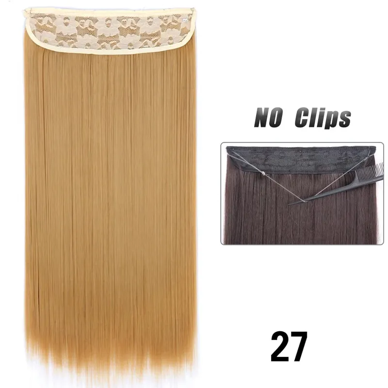 No Clips Hair Extensions Invisible Wire Lang Lige Syntetisk Falsk Hair Piece 80cm Sort Brun Blond Frisure — image 23