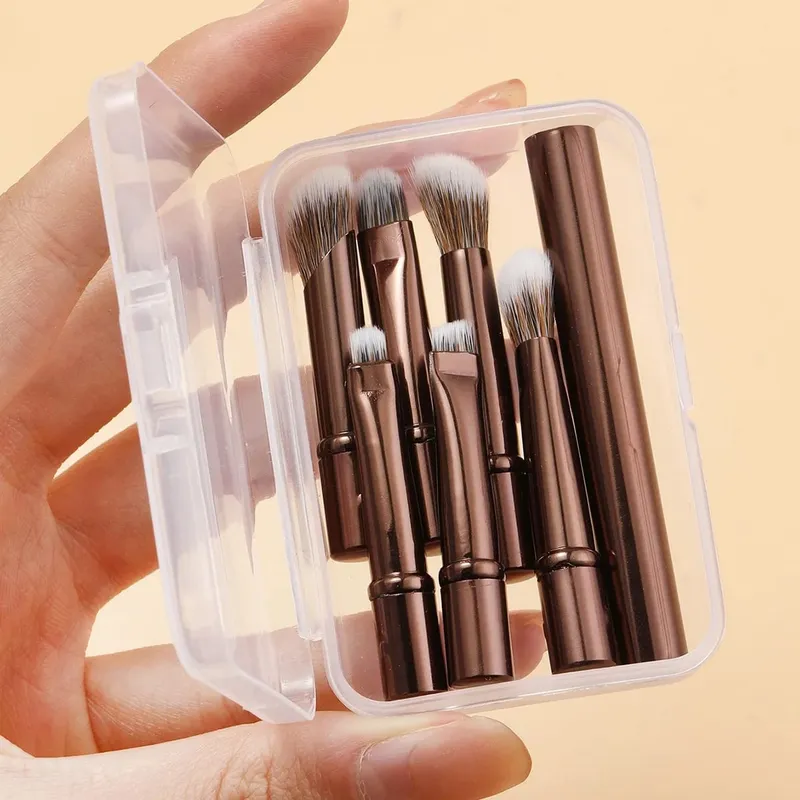 6ks přenosný štětec na make-up náhradní náhlavní souprava štětec na stíny na nos s krabičkou pro ženy Profesionální čistič kosmetických štětců — image 1