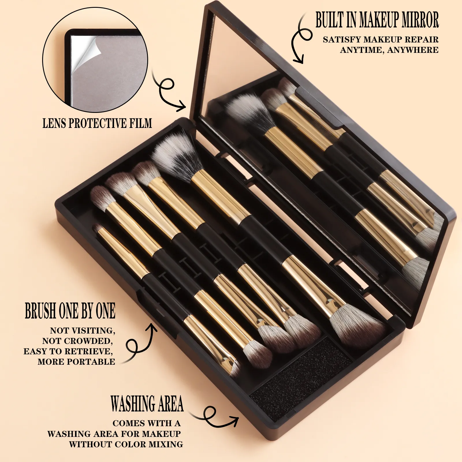 5 stk Dual Ended Face Eye Brush Kit med Opbevaringsboks Blush Detail Eyeliner børster til rejse Touch Up — image 2