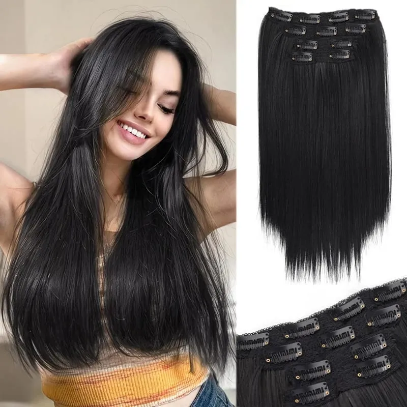 14"Synthetic Thick Clip‑in Hair Extensions 4Pcs Invisible Natural Straight Soft Easy Install For Women Girls Wedding Party Daily — image 2