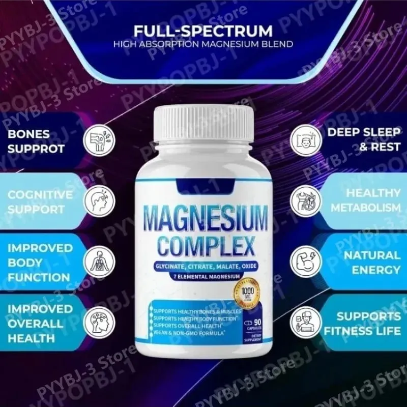 Supplément de magnésium 1000 mg complexe 7 en 1 avec glycinate citrate malate taurate soutient la relaxation musculaire soutien au sommeil 90 Ct — image 6