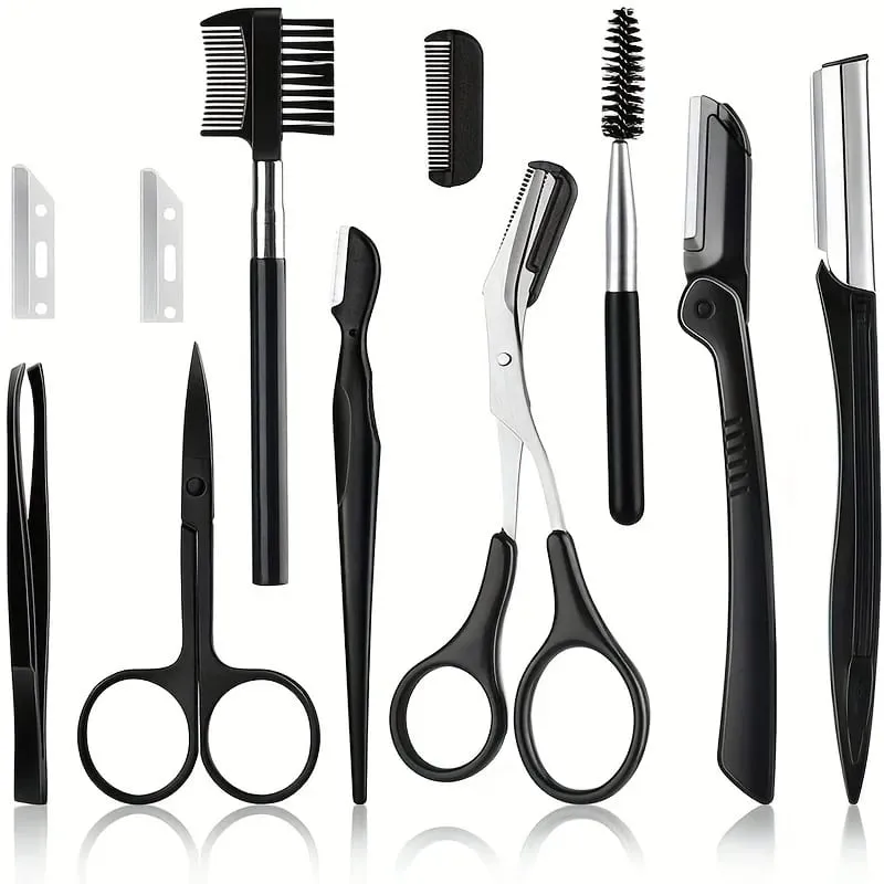 Ensemble de tondeuses à sourcils, ciseaux, pincettes, rasoir, grattage, peigne à sourcils, pince à sourcils, outils de maquillage, 3/4/5/11/12 pièces — image 2