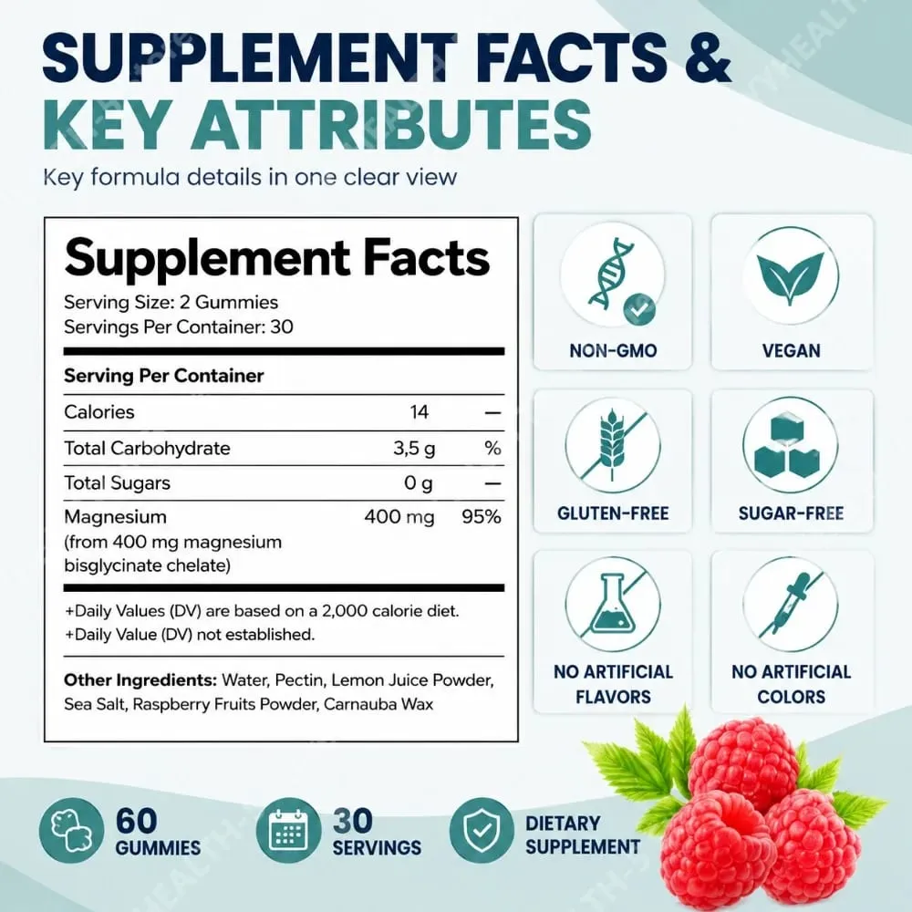 Caramelle gommose al bisglicinato di magnesio per adulti 400 mg ad alto assorbimento per il sonno Salute del sistema nervoso Recupero muscolare Salute delle ossa 60 ct — image 4
