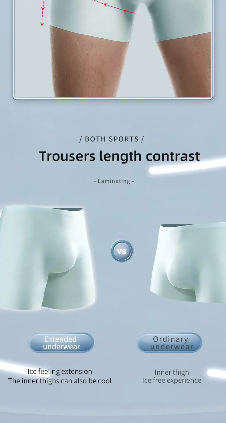 Ropa interior para hombres Calzoncillos tipo bóxer finos sin costuras de seda de hielo moldeados en 3D Pantalones cortos deportivos de verano de longitud extendida — image 7