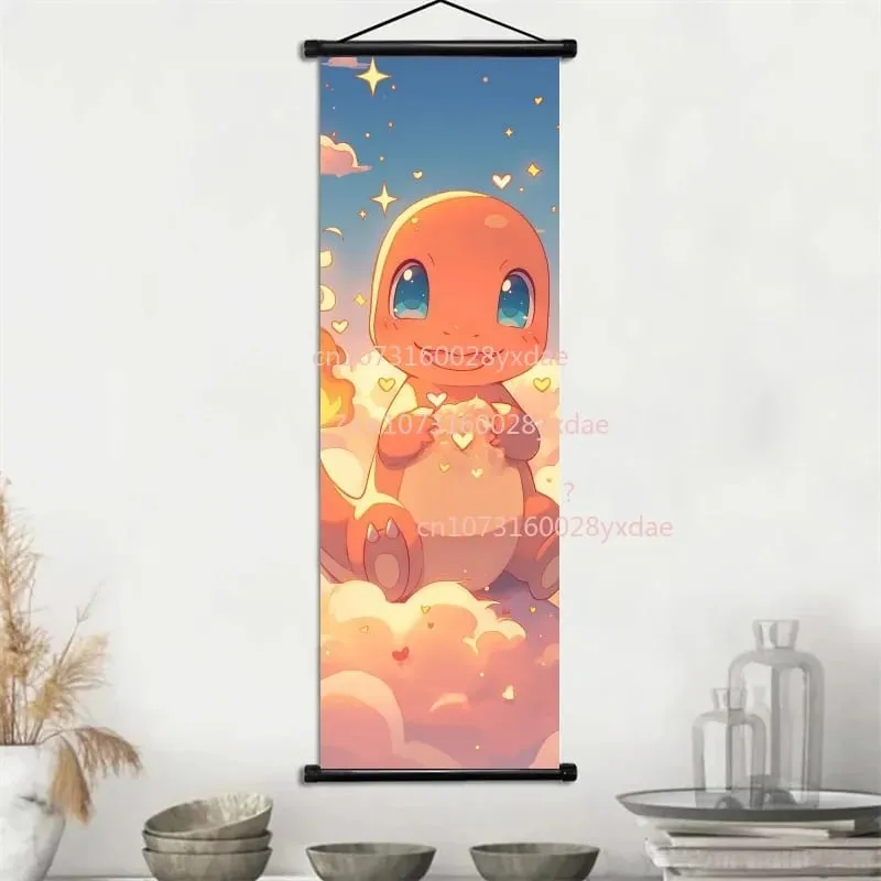 Klasyczny drukowany plakat Pokemon kreskówka ścienna grafika Gengar Squirtle Bulbasaur Pikachu wisząca zwój dekoracja pokoju rodzinnego