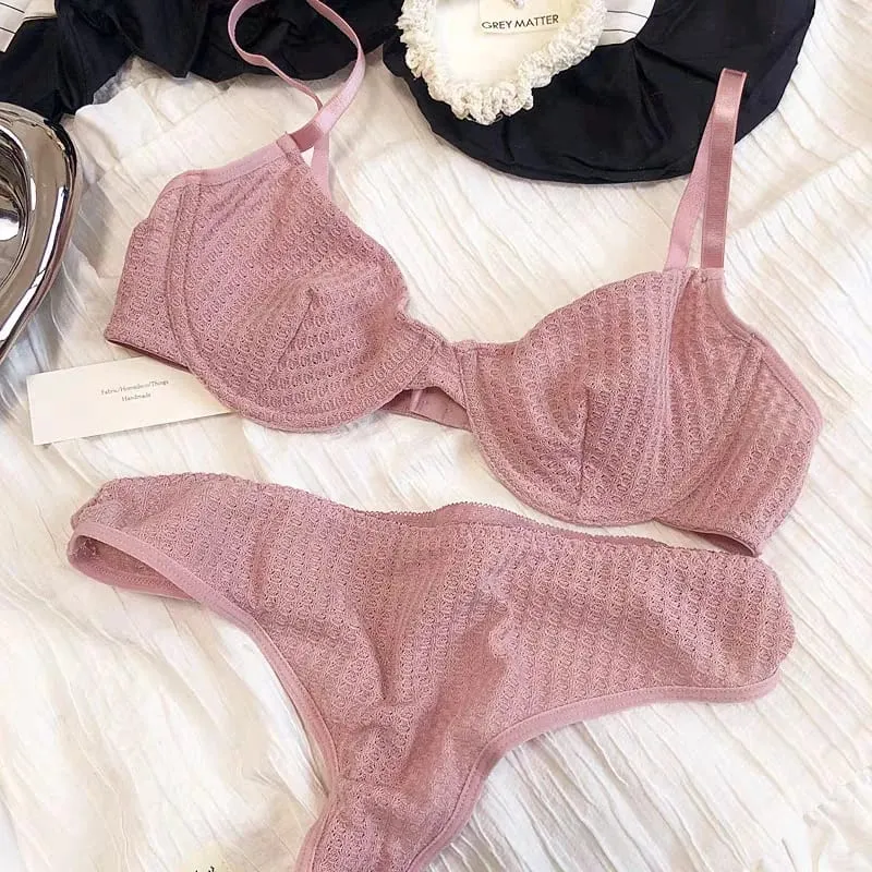 Set reggiseno casual da donna in tinta unita Set intimo elasticizzato elegante Set reggiseno e slip intimo perizoma sottile — image 6