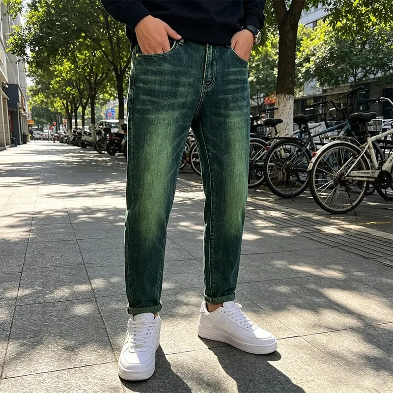 Grüne Water Ghost-Jeans für Herren, schmale Passform, kleine Füße, hochwertige Farbverlaufsfarbe, täglich, lässig, jugendlich, geeignet für alle Jahreszeiten — image 4
