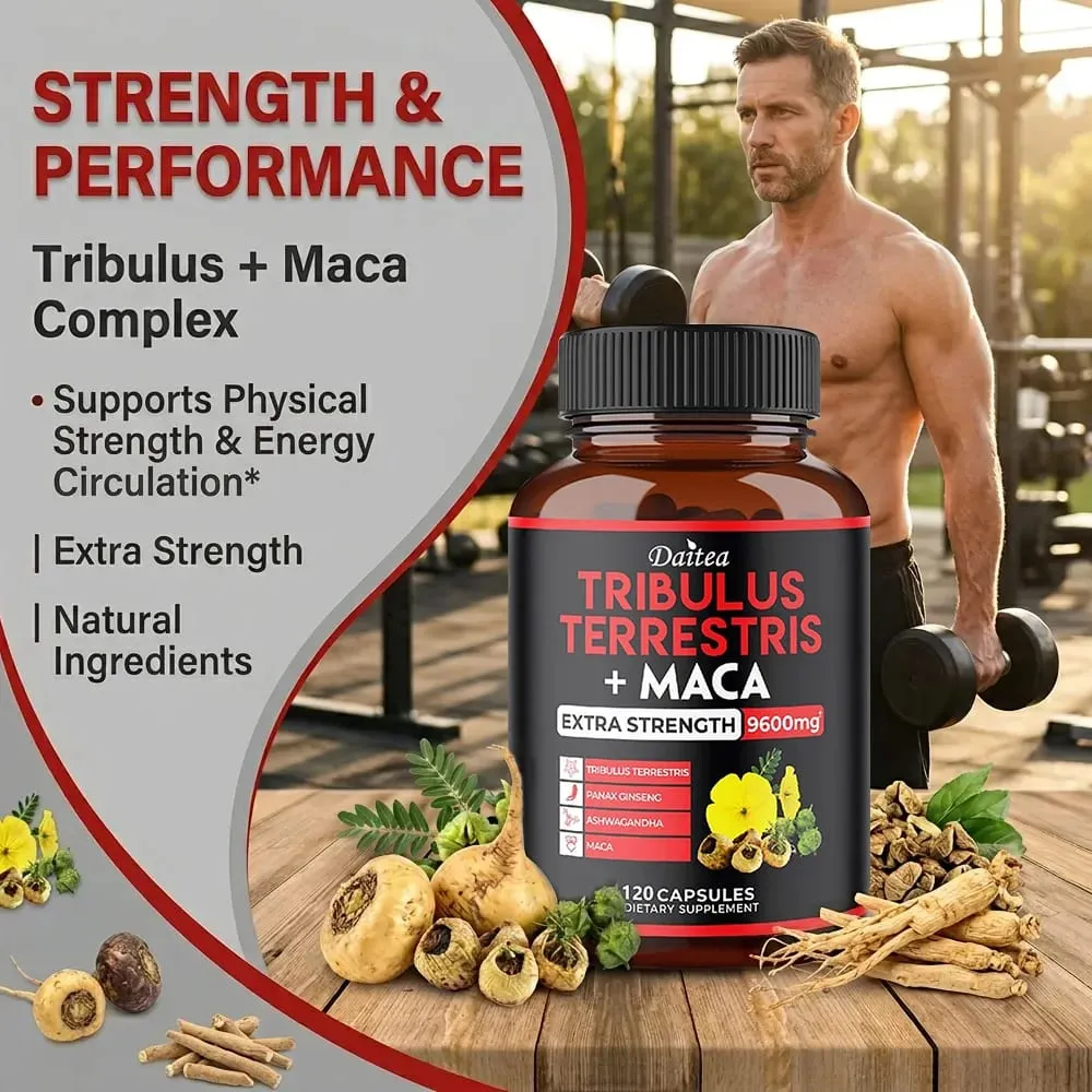 Tribulus Terrestris Capsules 7000 mg avec Maca Ginseng et Ashwagandha Energy Focus musculaire et soutien à l'endurance pour hommes — image 3