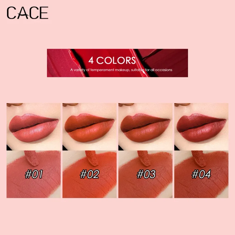 4 Keping Set Solekan Gincu Cecair Matte Warna Lipgloss Merah Seksi Tahan Air Kosmetik Kilau Noda Bibir Dengan Kalung — image 2