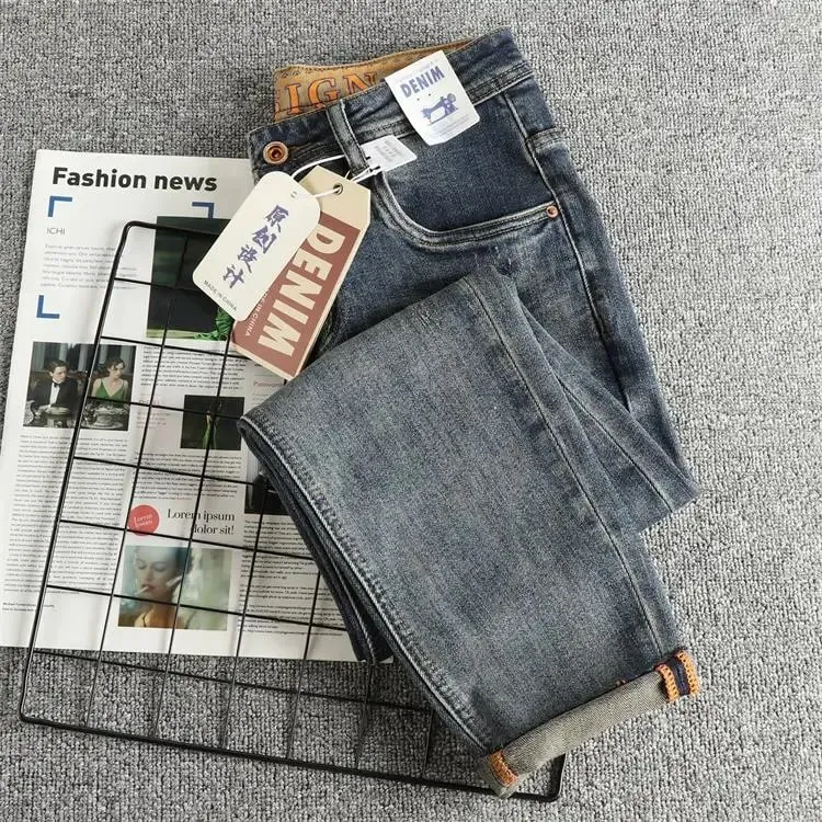 Retro blaue gewaschene Cat Whisker Jeans Herren High-End-Custom-Stoff amerikanische Modemarke Jugend Neun-Punkt-Hose — image 8