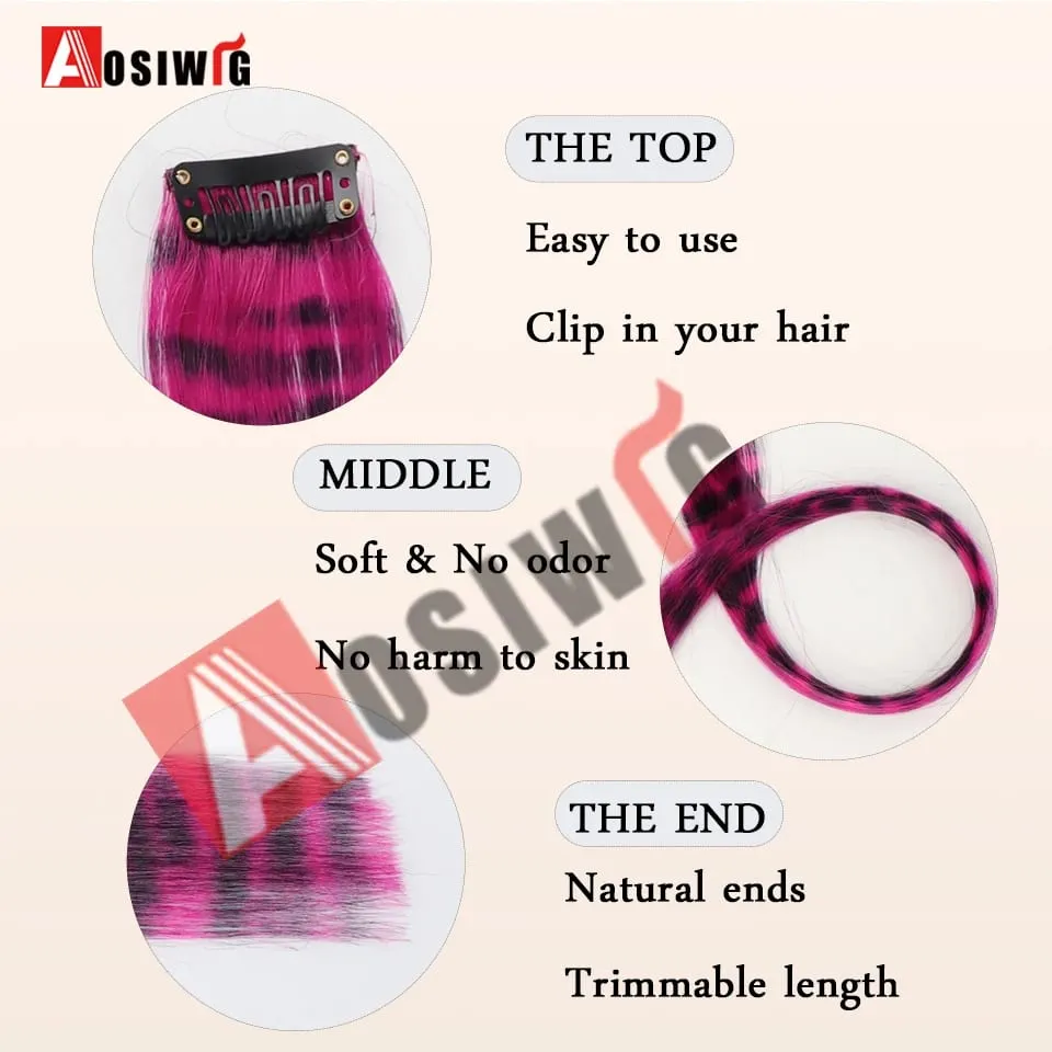 5PC สังเคราะห์ Feather Hair Extensions พร้อมคลิปทนความร้อนตรงผมสีสีดำคลิปผมสตรี 8G — image 5