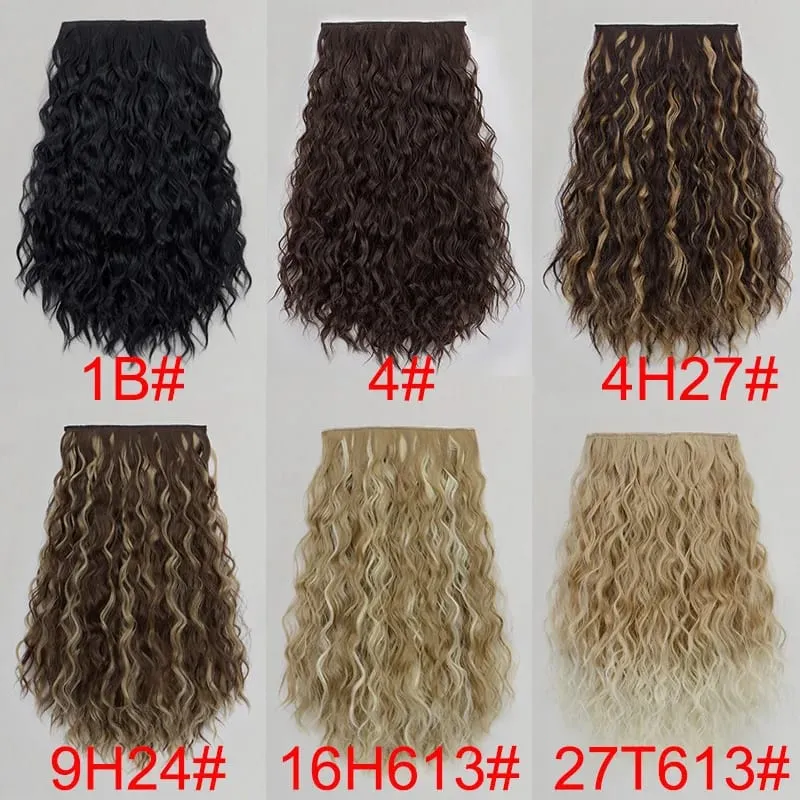 Sambungan Rambut Klip Dalam Sintetik 18Inci Sintetik 6 Klip Kerinting Berombak Pendek Hiasan Rambut Coklat Hitam Beralun untuk Wanita — image 3