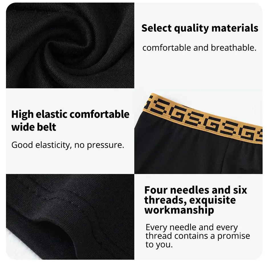 Ensemble de 5 pièces de sous-vêtements noirs classiques à taille élastique pour hommes, séchage rapide, confortables, sportifs, tendance pour jeunes, pantalons à coins plats — image 8