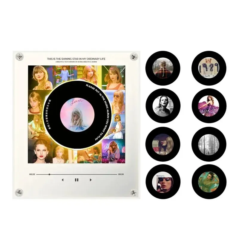 Lecteur de musique NFC, autocollant magnétique pour réfrigérateur, Machine à disque rotatif en acrylique, lecteurs de chansons automatiques pour réfrigérateur, veilleuse — image 9