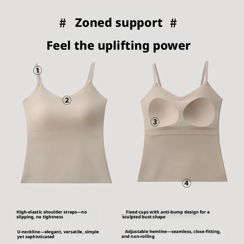 Bra Terbina dalam Cami Tank Top Tali Spaghetti Boleh Laras U-Neck Padded Payudara Sokongan Shapewear Seamless Slim Undergarment Vest — image 3