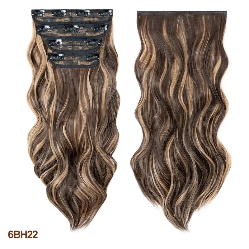 4 pièces ensemble pince dans les Extensions de cheveux mettre en évidence ondulé bouclés longs postiches synthétiques pour les femmes 22 pouces 180g pinces à cheveux cheveux — image 16