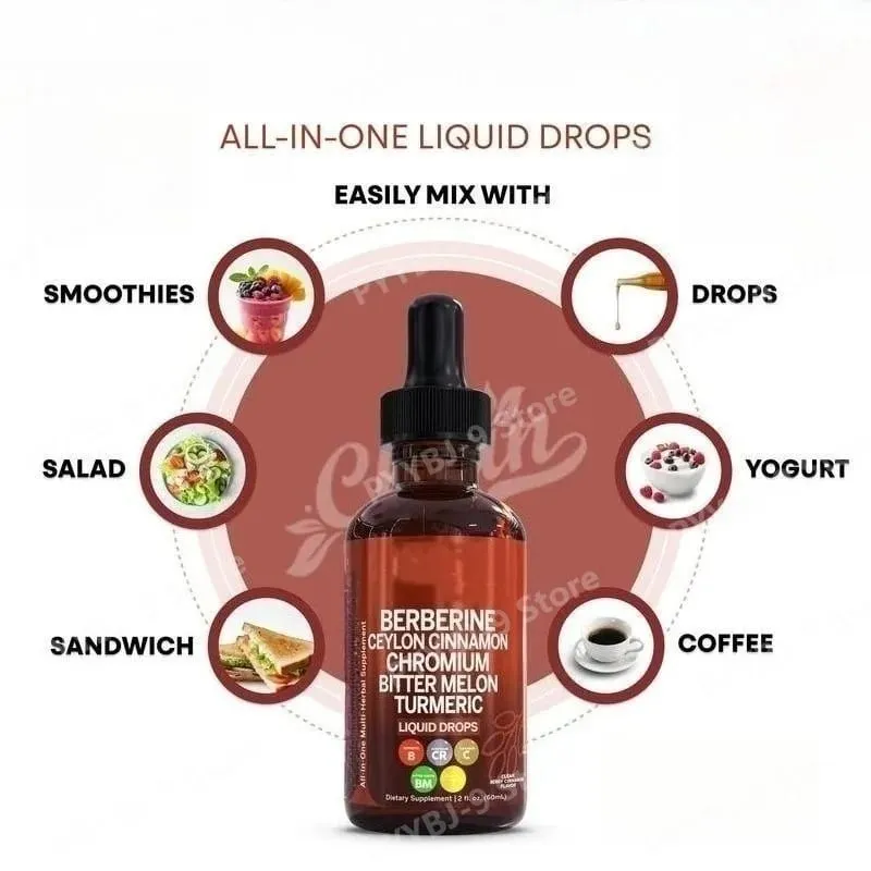Berberina Cromo Curcuma Ginseng Gocce liquide 60ml Integratore a base di erbe biologico Supporto quotidiano per l'equilibrio del benessere per adulti — image 5