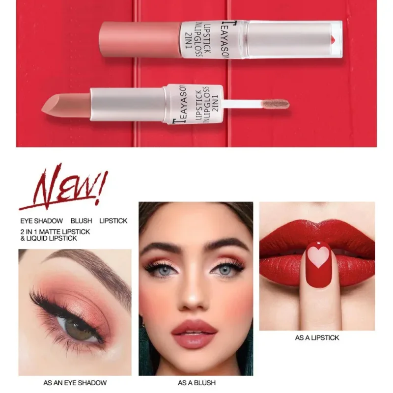 1PC Pink Matte ลิปสติก Waterproof Long-Lasting Moisture 2-in-1 Lip Tint เซ็กซี่ Lip GLOSS Lip แต่งหน้าสำหรับผู้หญิง — image 5