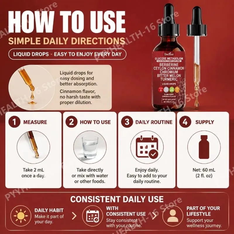 Docteat Glucose Metabolism Liquid Drops with Berberine and Ceylon Cinnamon Supports Smooth Breathing and Clean Airways 60 ML — image 4