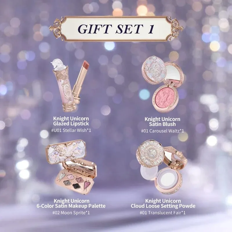 Çiçek Bilir Şövalye Unicorn Koleksiyonu Hediye Seti Makyaj Paleti Ayna Ruj Allık Gevşek Ayar Pudra Seti De Maquillaje — image 3