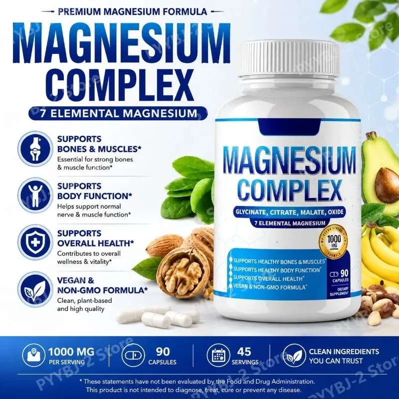 Magnesium Complex Supplement 90 Count with 7Forms of Magnesium Glycinate Citrate Malate Orotate Taurate Daily Mineral Support — image 1