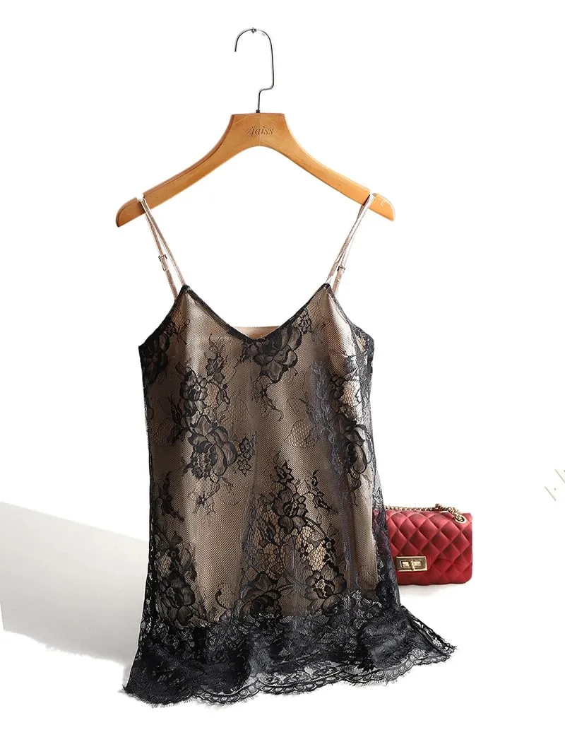 Sexy krajkový top se špagetovým řemínkem Dámská ohlávka s výstřihem do V Basic Cami Saténové hedvábné tílka bez rukávů Letní košilka — image 7