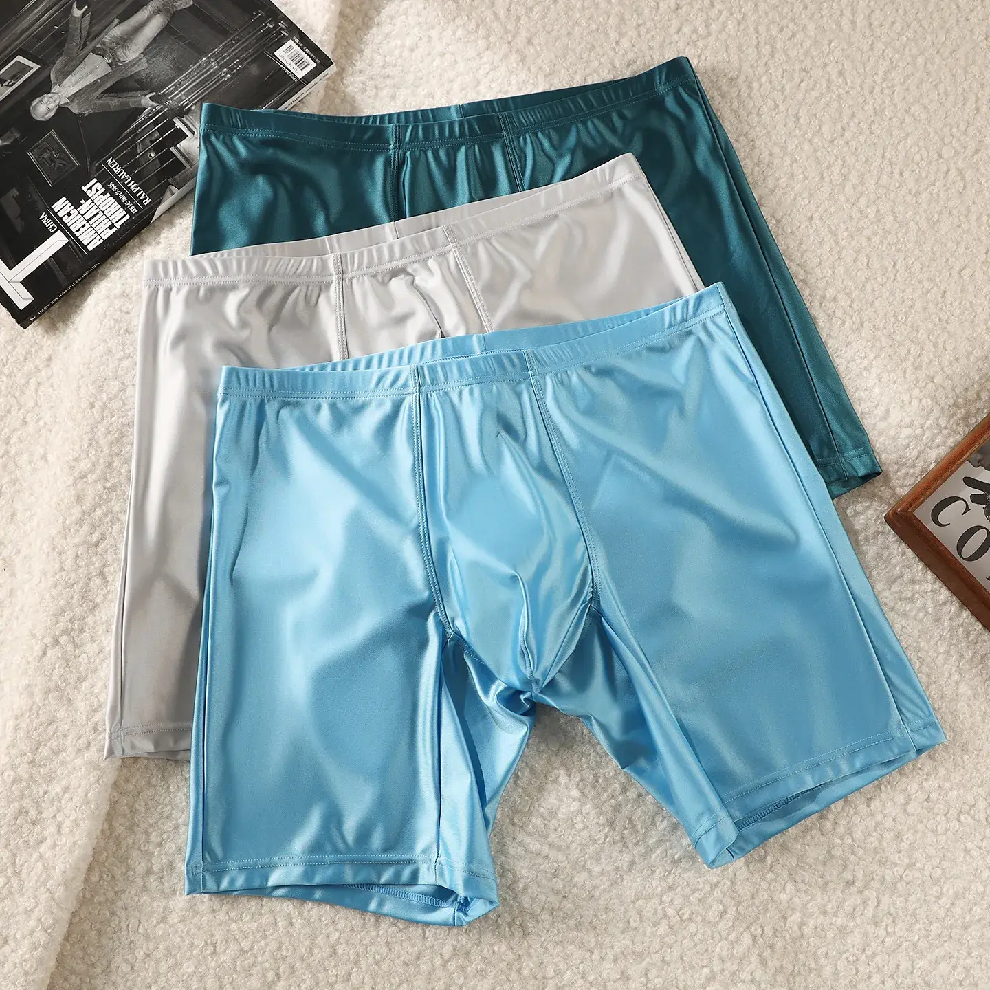 Boxer intimo uomo Uomo Solid Slim Ice Silk Pantaloncini gamba estesa Boxer Ropa Vita media Mutandine sportive Mutande maschili M-XXL — image 8