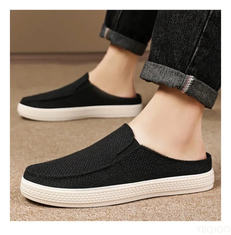 Summer breathable solid color versatile and comfortable one foot men's cloth shoes casual lightweight half drag loafers — image 7