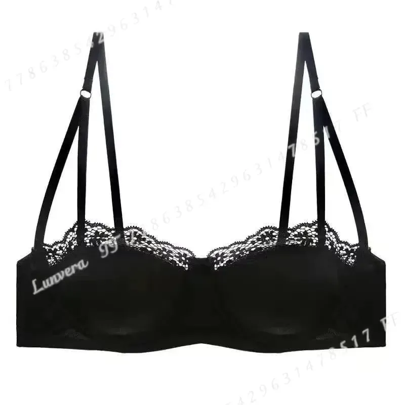 Conjunto de sutiã meia xícara de cetim sexy com anel de aço fino e confortável suporte superior borda de renda verde lingerie brilhante para mulheres — image 4