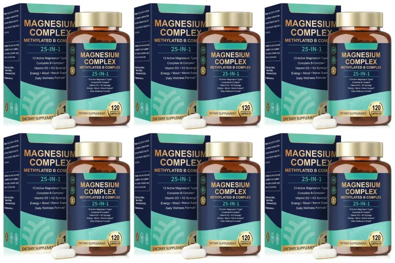 25-in-1-Magnesiumkomplex mit Glycinat, Citrat, Malat, Vitamin D3, K2, B12, Methylfolat zur Entspannung, Energie, Nerven, 120 Kapseln — image 11