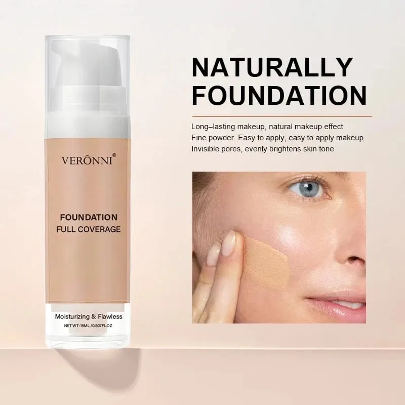 3-teiliges Gesichts-Make-up-Set für Anfänger, mattes Foundation-Make-up, feuchtigkeitsspendende Grundierung, Ölkontrolle, loser Puder, vollständig abdeckender Gesichts-Concealer — image 4