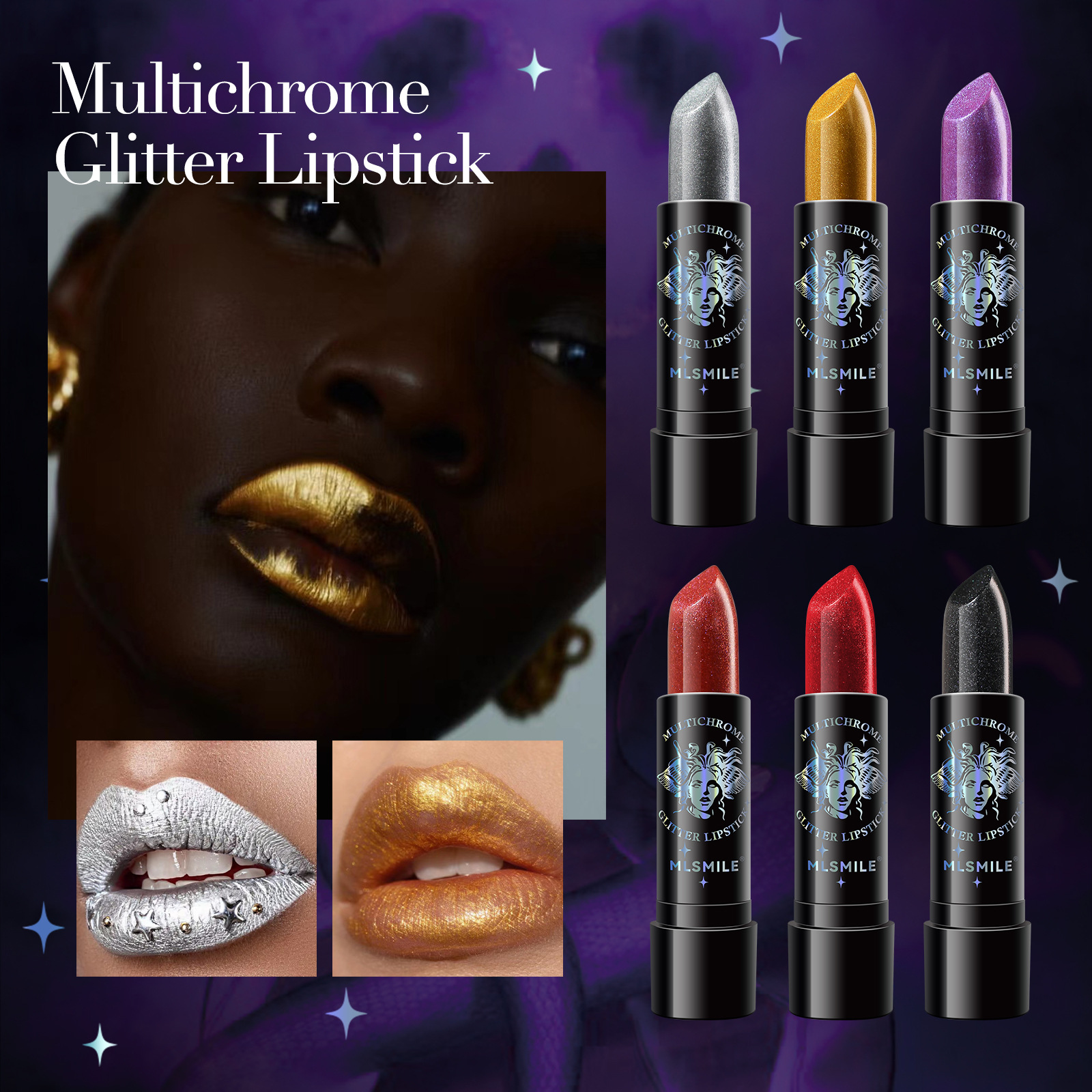 Rossetto glitterato 6 colori Impermeabile a lunga durata Diamante Rossetto metallizzato perlescente Lucidalabbra nero Labbra da donna Trucco cosmetico — image 3