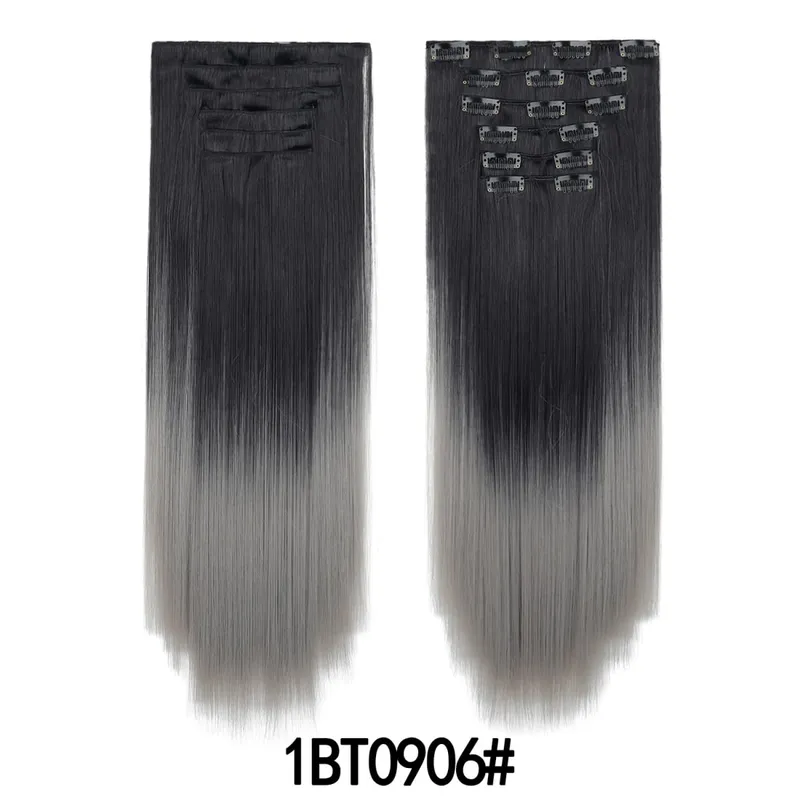 6 pezzi set clip nelle estensioni dei capelli 24 pollici lungo rettilineo testa piena capelli sintetici ombre sfumatura di colore uso quotidiano per le donne signore