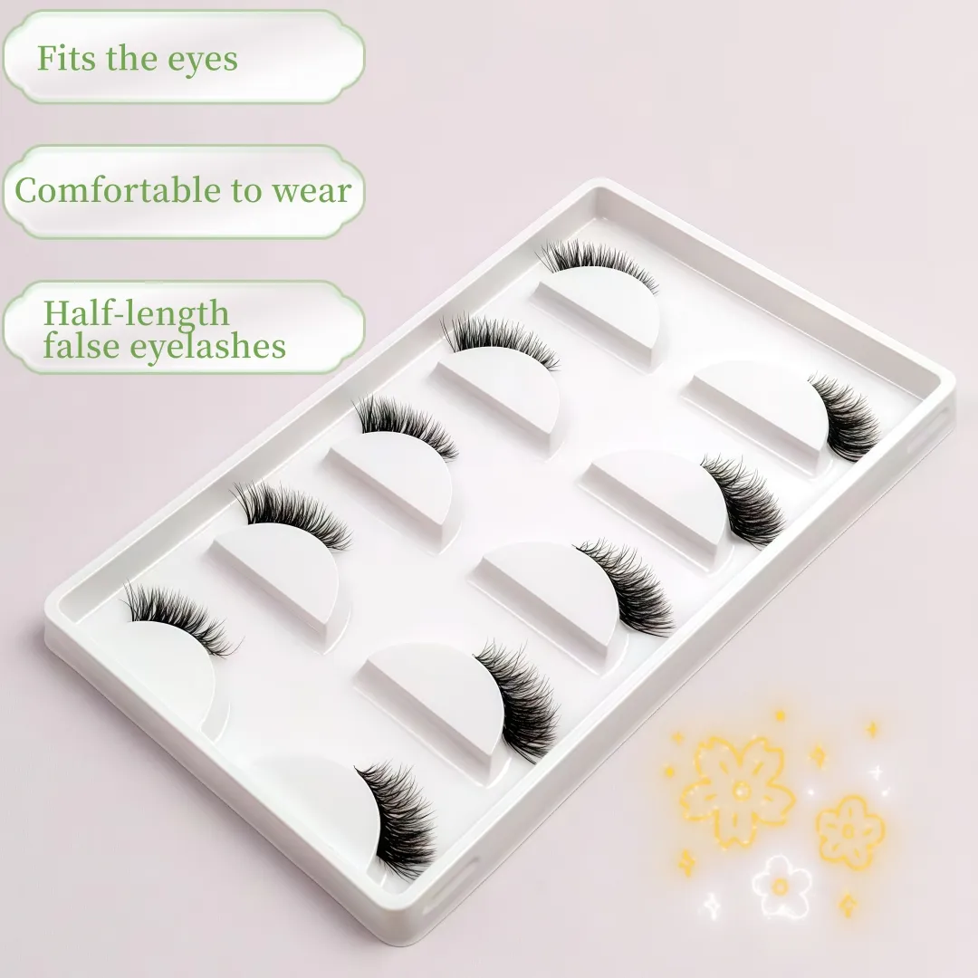 Umělé řasy Fox Eye & Cat Half Falešné řasy 5 párů Natural C/D Curl Transparent Band Lashes Měkký balíček řas pro začátečníky pro Stunn — image 2