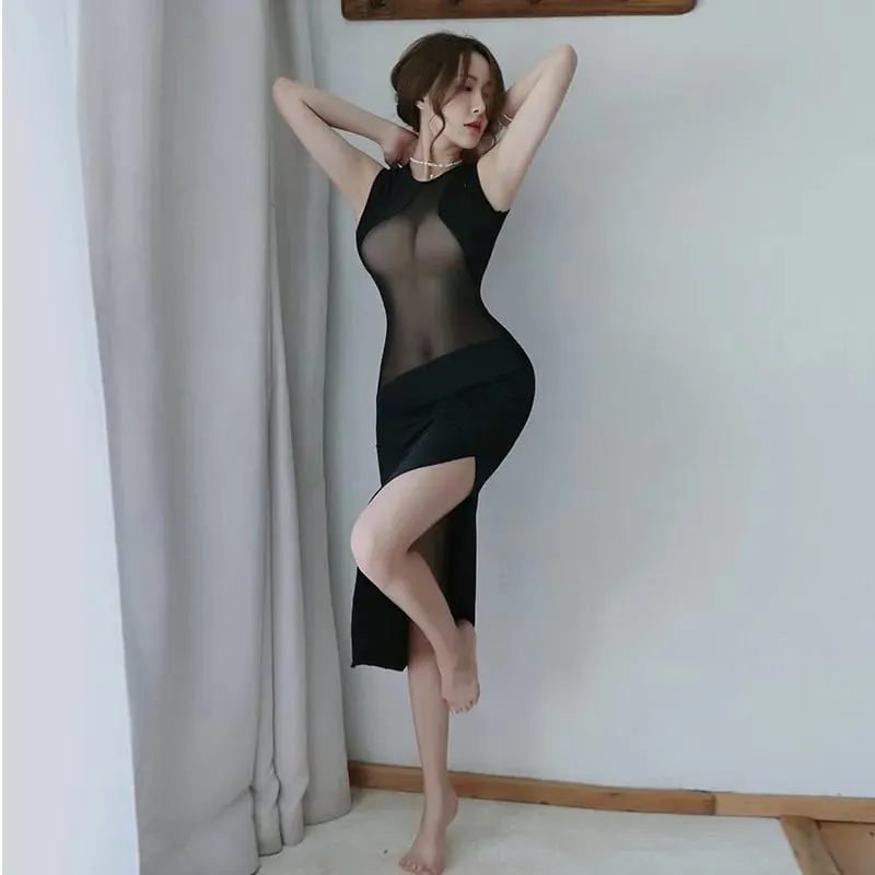 Sexy Dessous-Kleid, dünne Perspektive, zerreißbar, eng und tief, V-freizügig, sexy langer Rock, elegante Damenkleider, Sexshop xxx — image 6