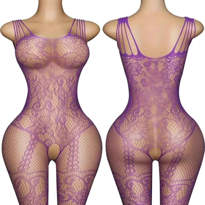 블랙 Fishnet 오프 어깨 오픈 가랑이 Bodystocking 란제리 세트 섹시한 가랑이없는 테디 브래지어 여성의 에로 속옷 — image 14