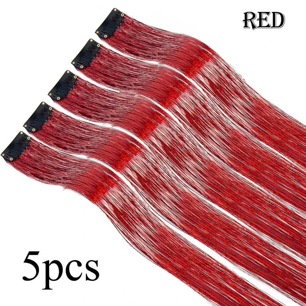 ขายส่ง 5 ชิ้น/แพ็คประกายเงาต่อผมคลิปใน Sparkle ผมเงา Tinsel Rainbow Shiny Sparkle ผม Tinsel สีชมพู/ สีแดง — image 10