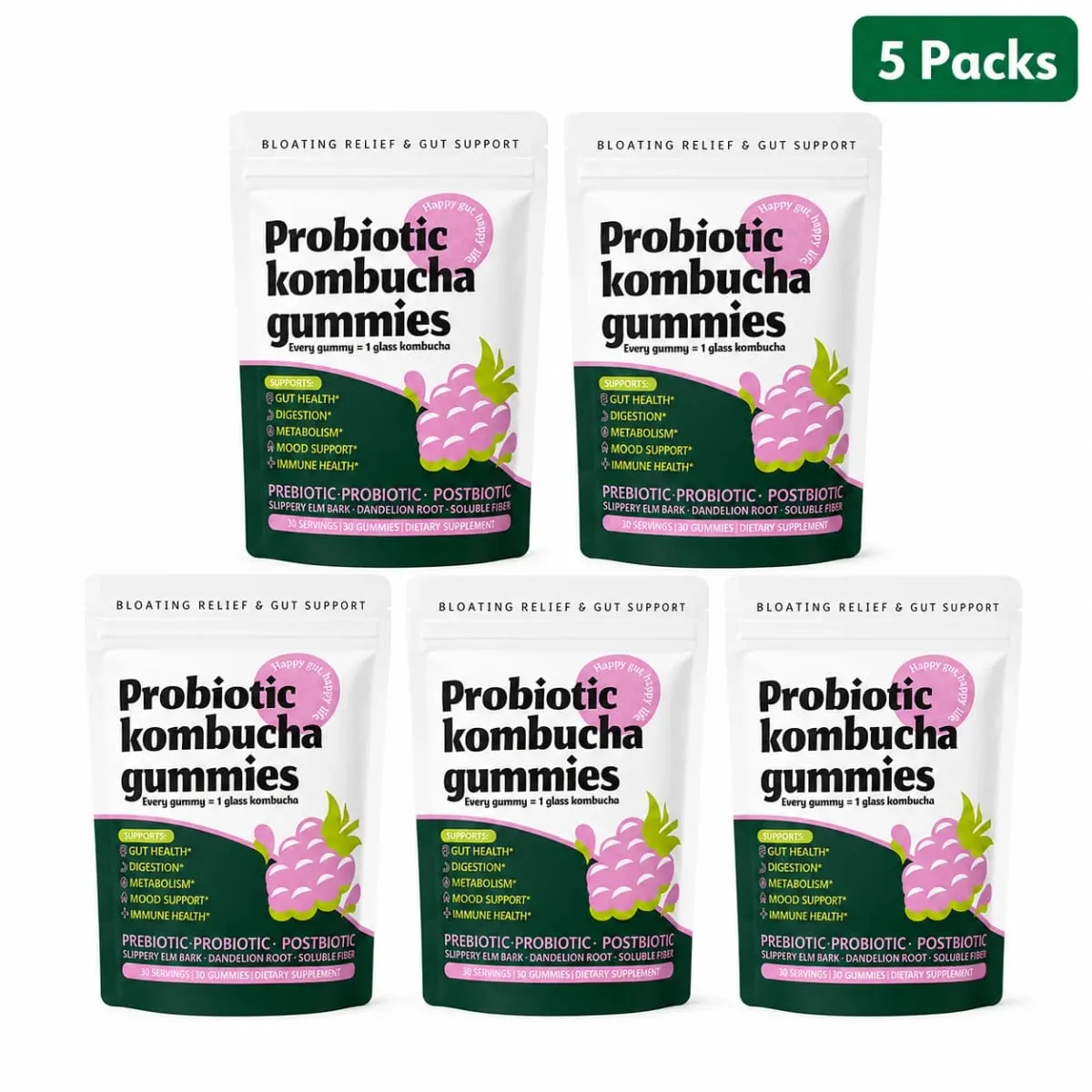 Probiotic Kombucha Gummies Berry 30 Ct Prebiotic Postbiotic Gut Health Digestion Bloating Relief Immune Vegan Non-GMO Supplement — image 12