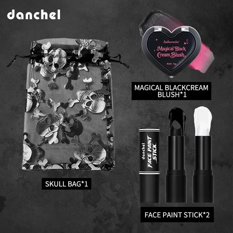 Halloween Gothic Makeup Kit Opbevaringstaske Dark Cream Blush Sort Hvid Ansigtsmaling Stick Cosplay Fest Festival Ansigt Kropsmakeup