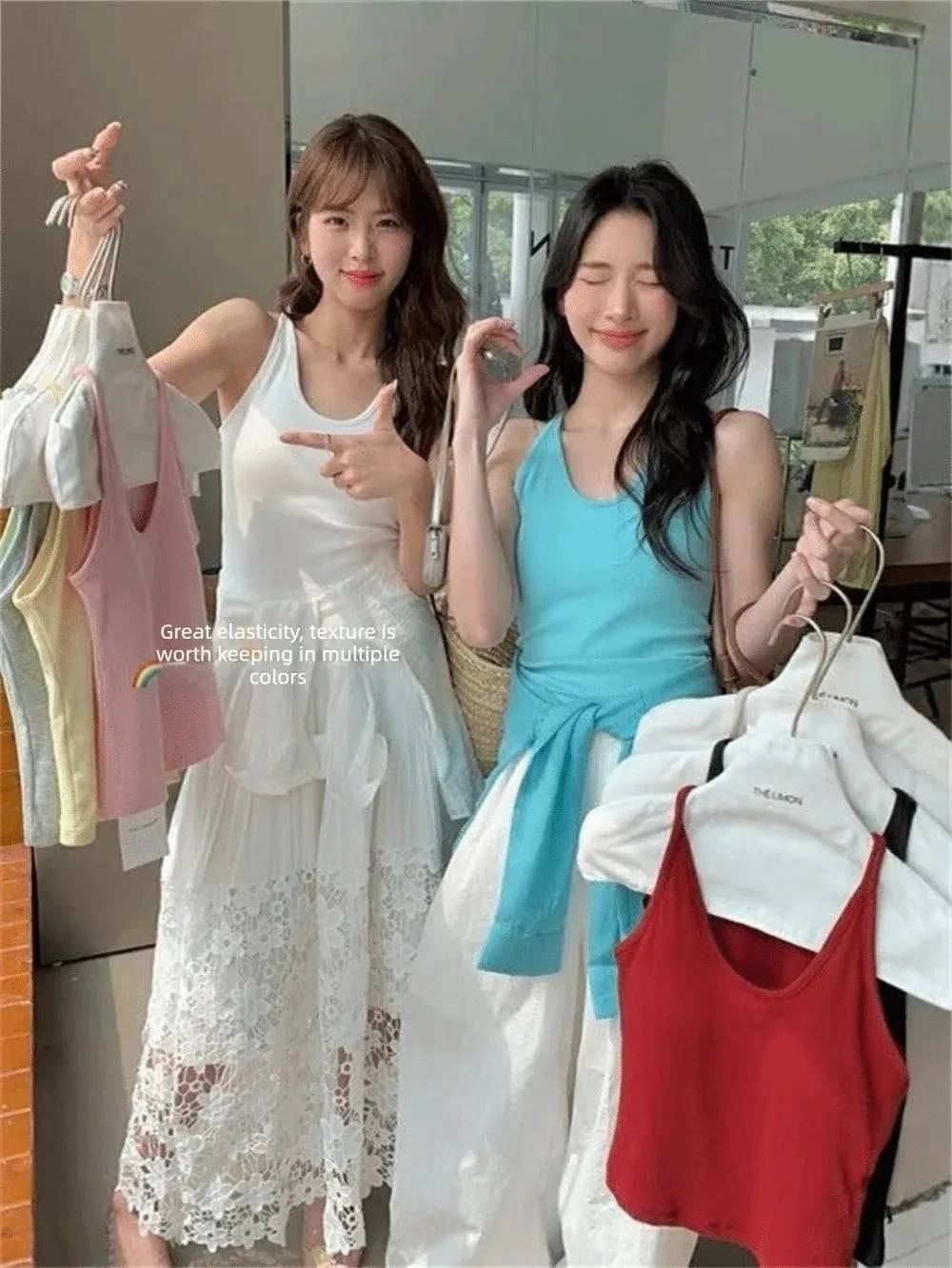 Gaya Korea dengan Tali Alas Dada Vest U-Neck Warna Pejal Tanpa Belakang Tanpa Lengan Atasan Pelangsingan Camis Wanita Musim Panas — image 8