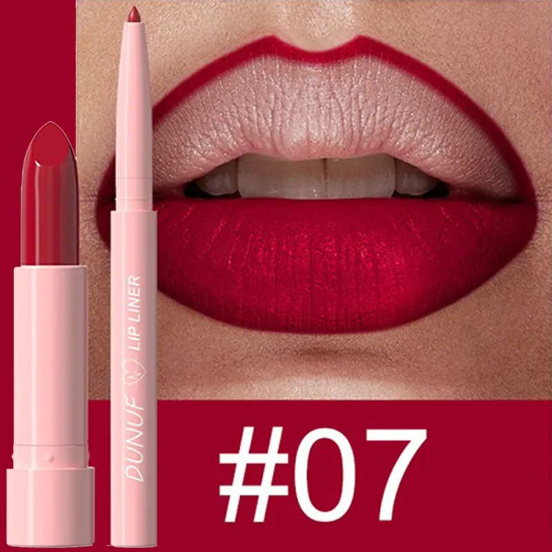 2 ชิ้น/เซ็ตลิปสติก + Lip Liner แต่งหน้าชุด Matte Nude ยาวนานกันน้ำไม่ย้อมสี Tapered Nib Lip Contour ปากกา lip เครื่องสำอาง — image 12
